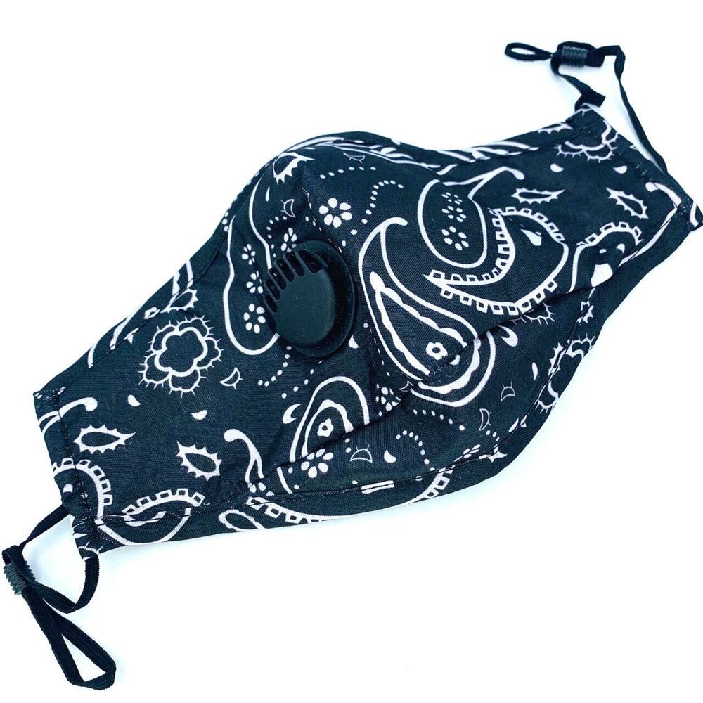 Black Paisley Face Mask Exhalation Valve Nose Wire